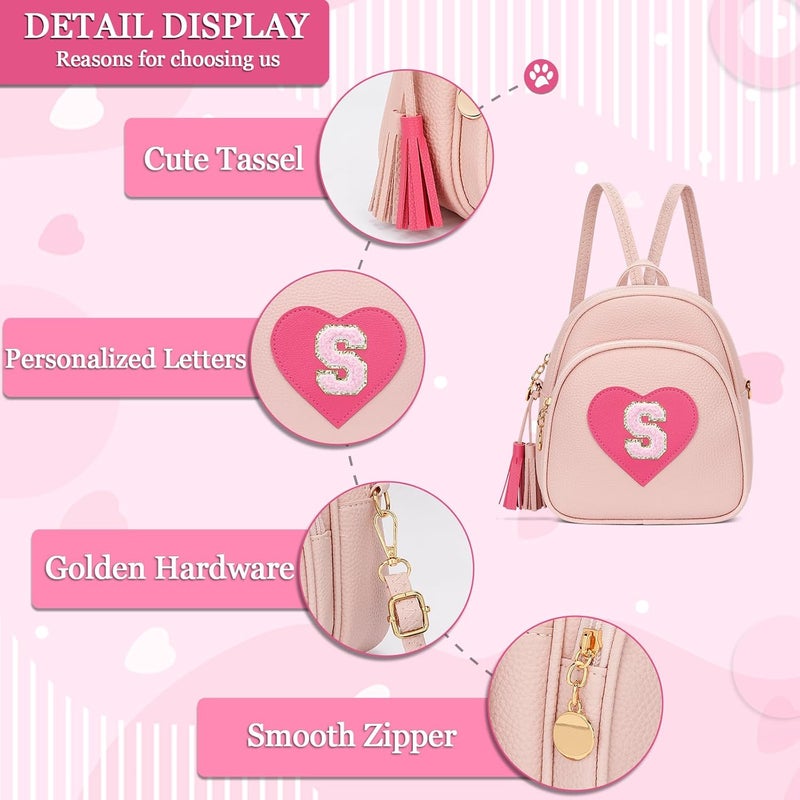 CLOUDWINGS Girls Initial Mini Backpack Gifts for Kid Toddler Little Girl Teen Small Cute Heart Backpack Purse Preschool Kindergarten Bookbag，Pink-S - Image 4